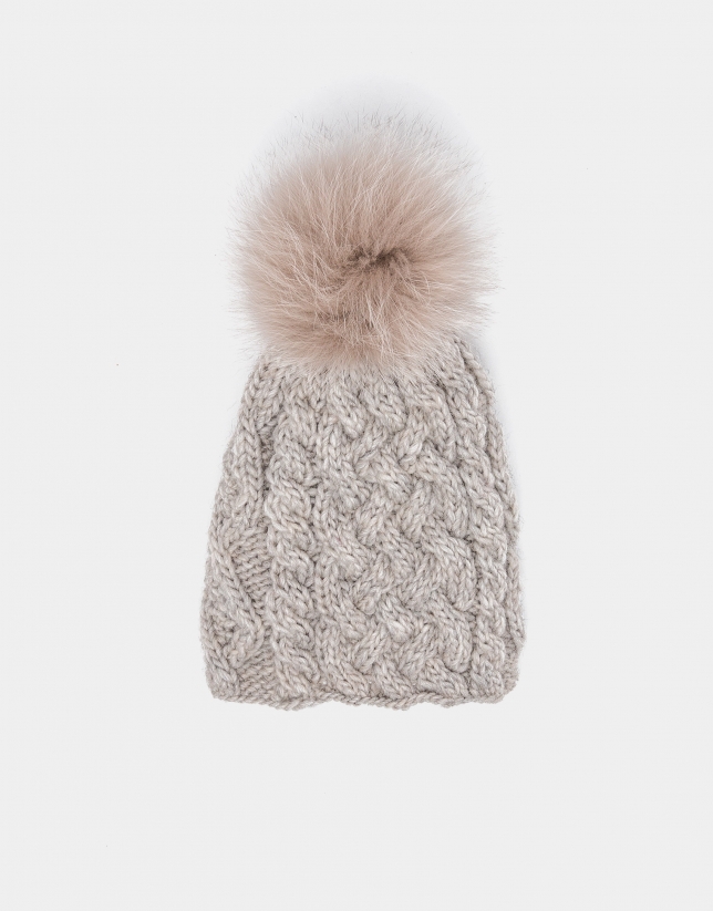 Beige wool knit cap