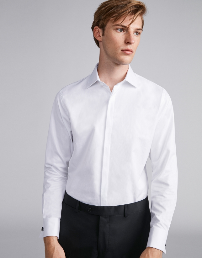 Diamond design structured white cotton dress shirt
