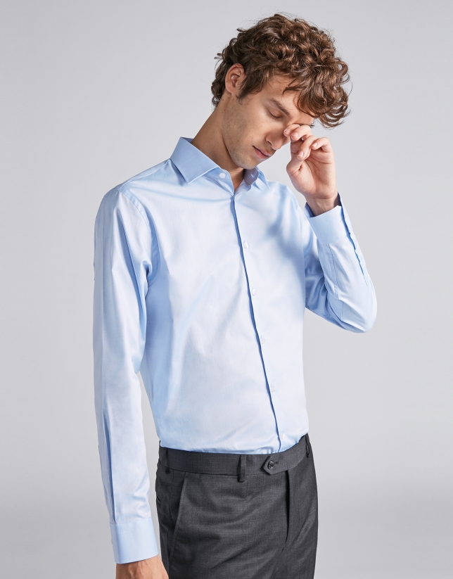 Camisa vestir algodón estructurado azul cielo
