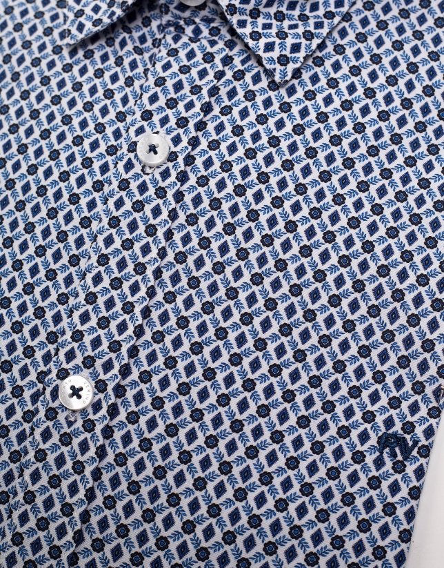 Camisa sport estampado geométrico floral azul/marrón