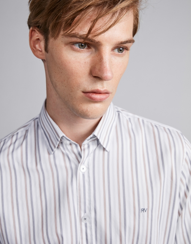 Gray/mink-colored striped sport shirt