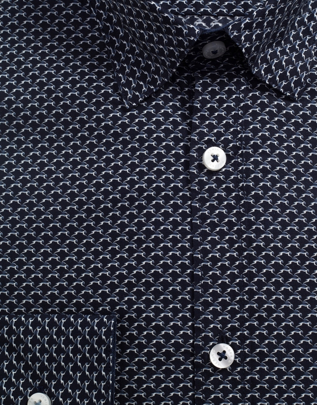 Navy blue geometric print sport shirt