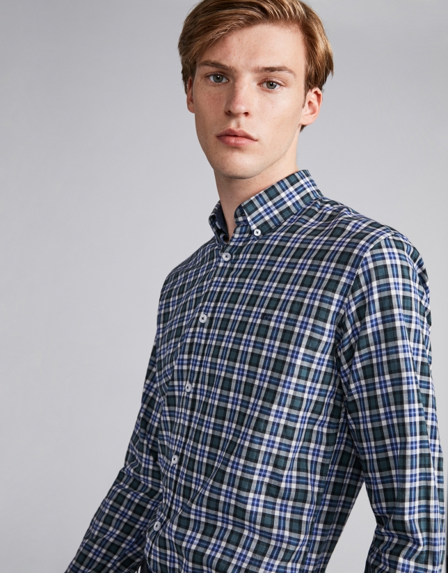 Blue and green checked sport shirt