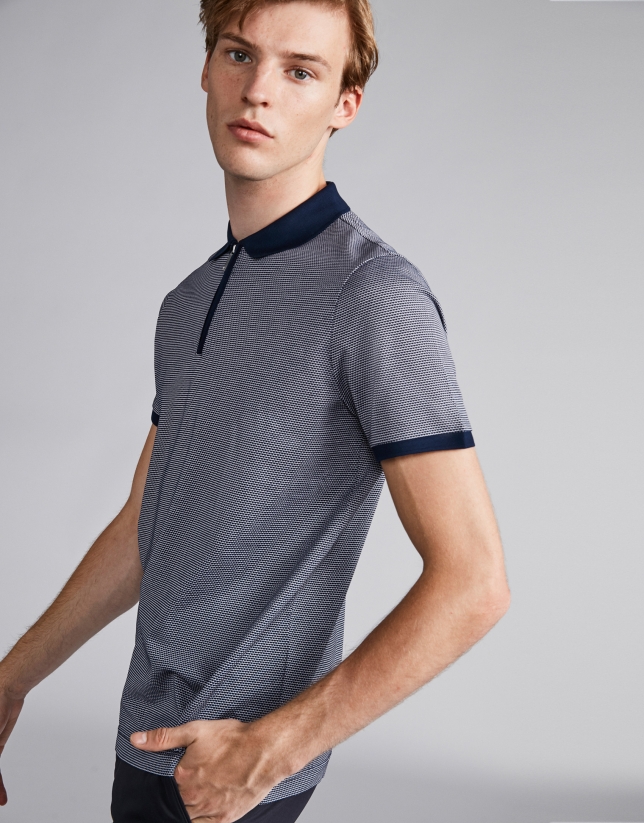 Navy blue beige two-color polo with short sleeves