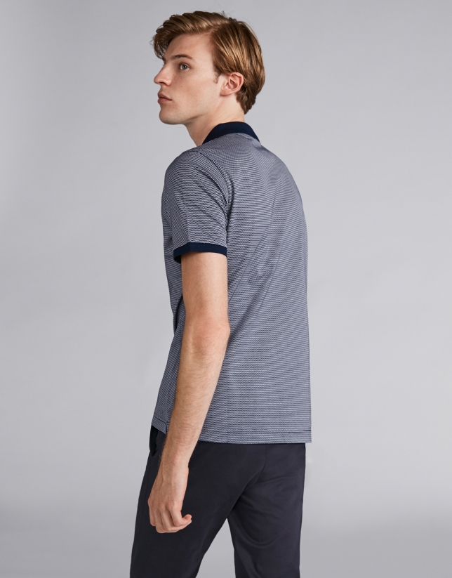 Navy blue beige two-color polo with short sleeves