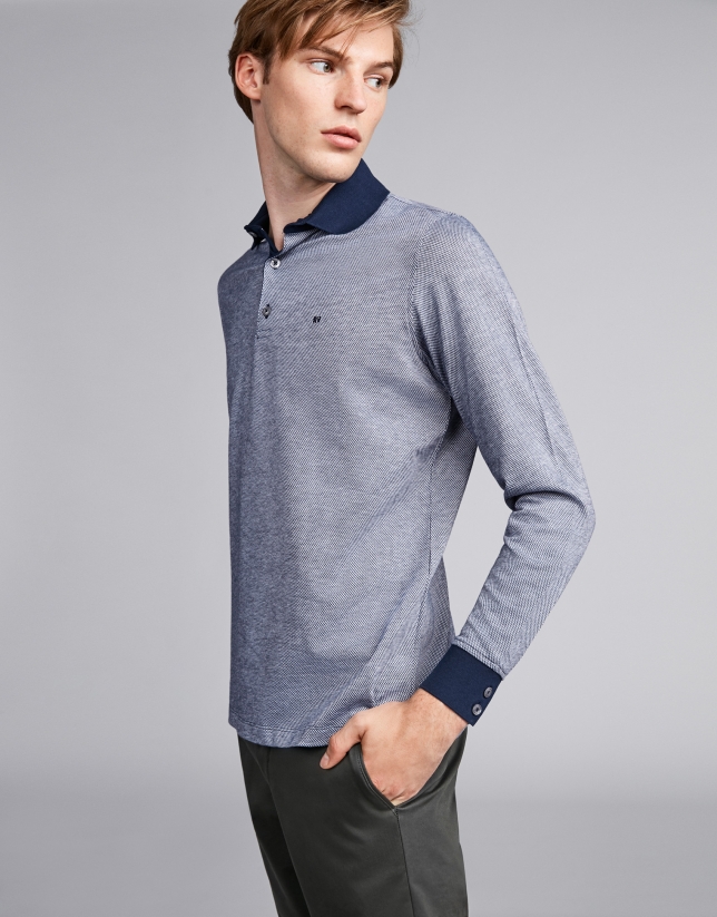 Navy blue beige two-color polo
