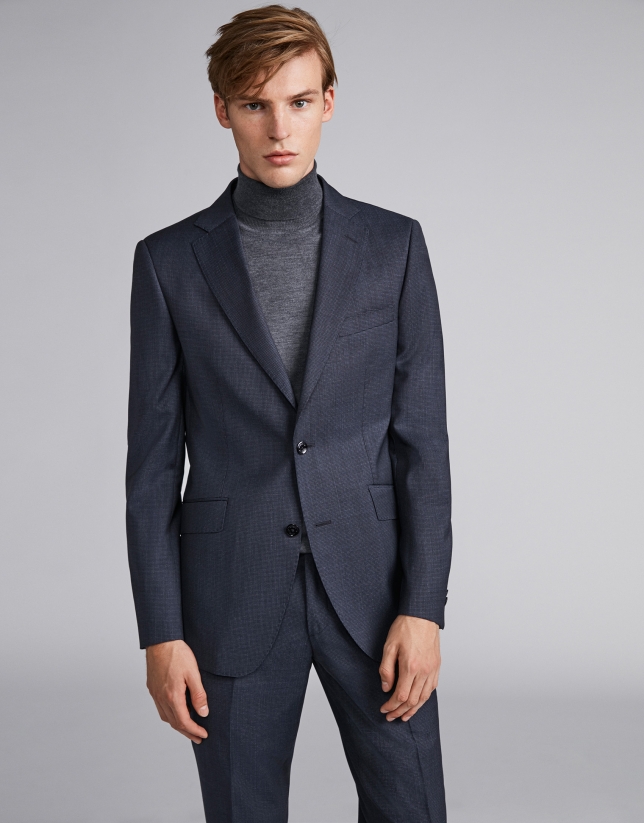 Navy blue micro-checked, regular fit, suit