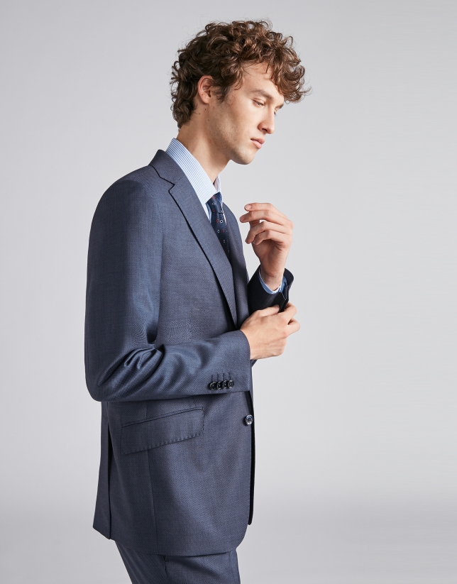 Navy blue, micro-structured wool, regular fit, suit