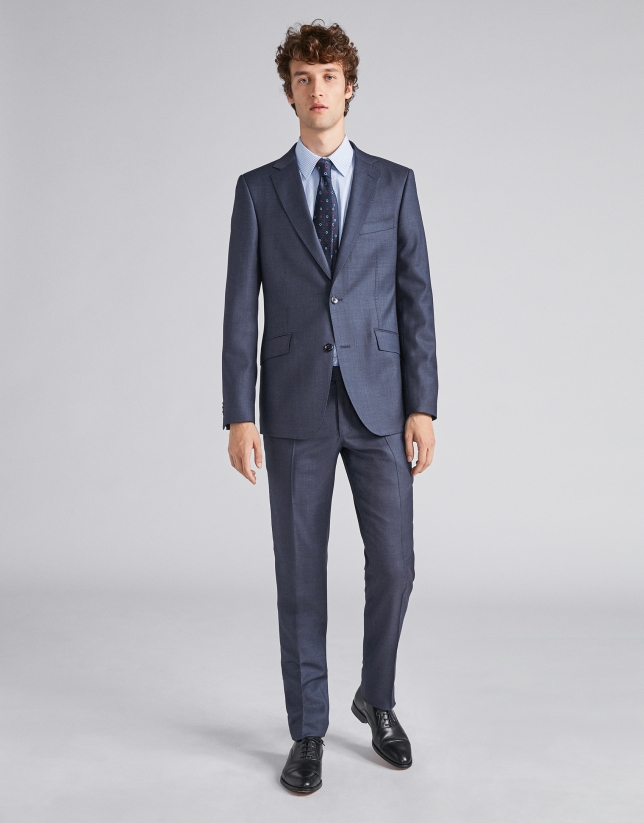Navy blue, micro-structured wool, regular fit, suit