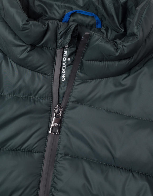 Khaki tech ski jacket with details on zippers