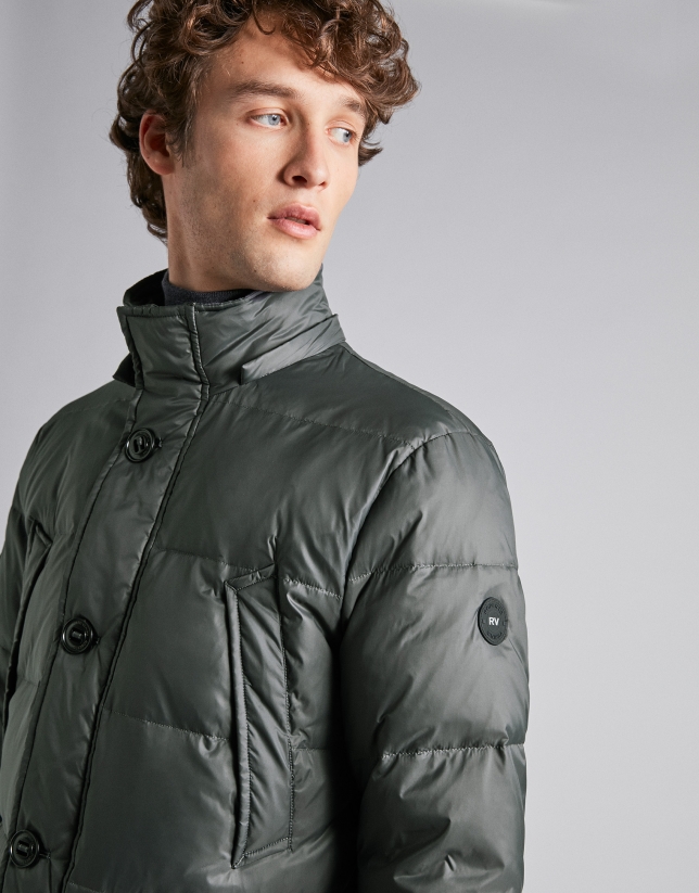 Khaki ski jacket with detachable hood