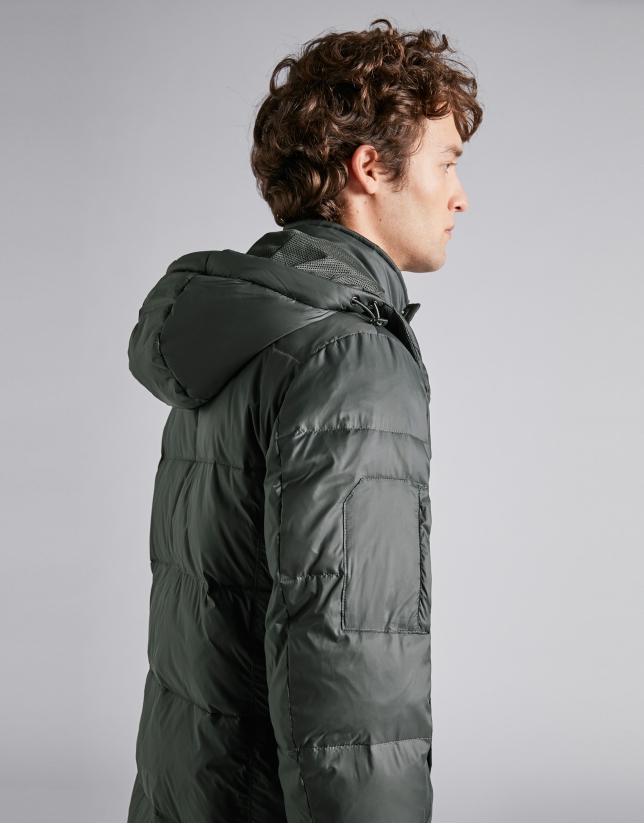 Khaki ski jacket with detachable hood
