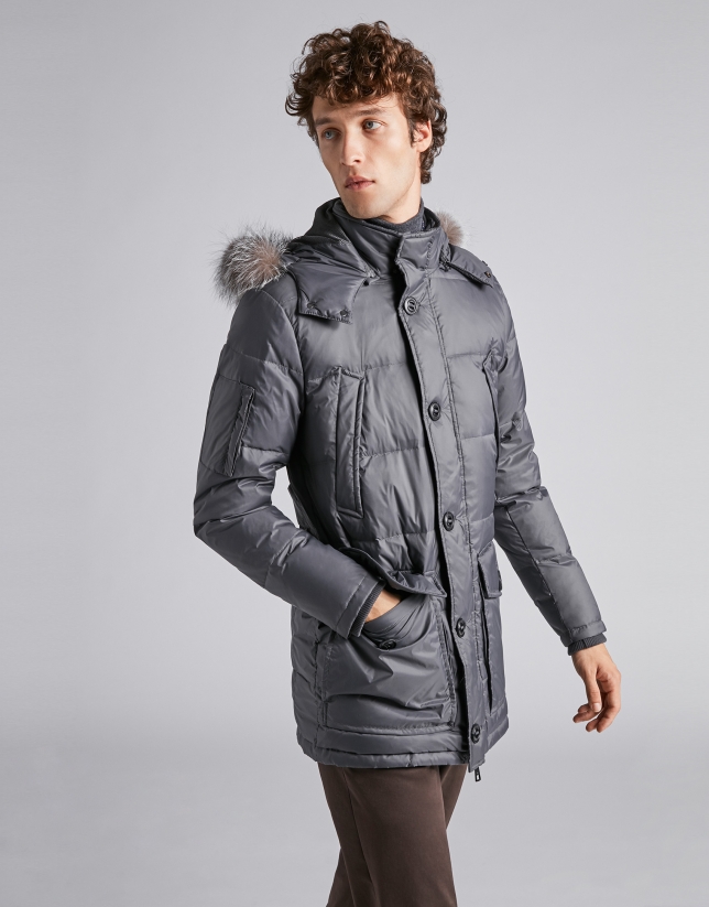 Dark gray ski jacket with detachable hood
