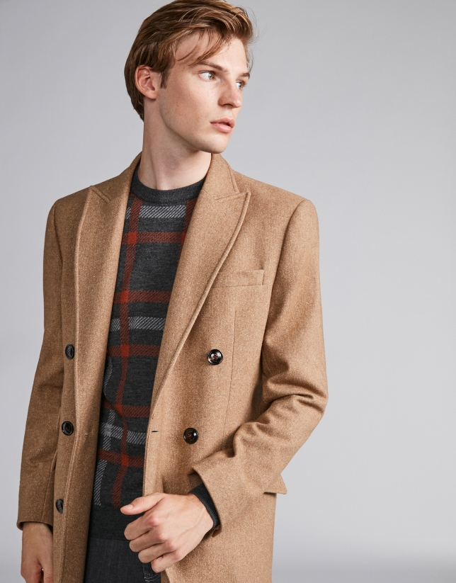 Camel wool, double-breasted coat
