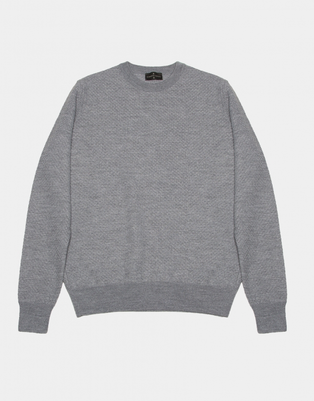 Gray melange structured wool sweater