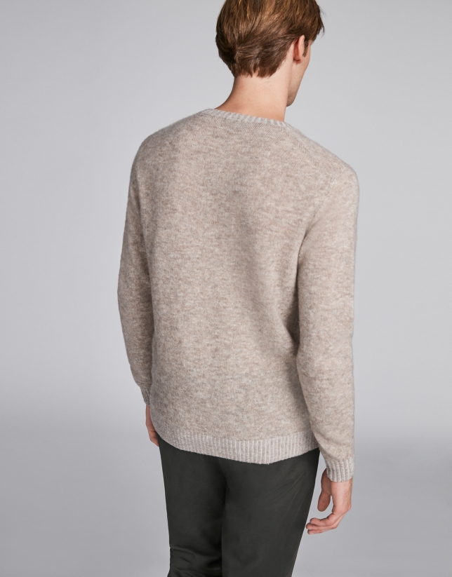 Mink-colored wool sweater with round neckline
