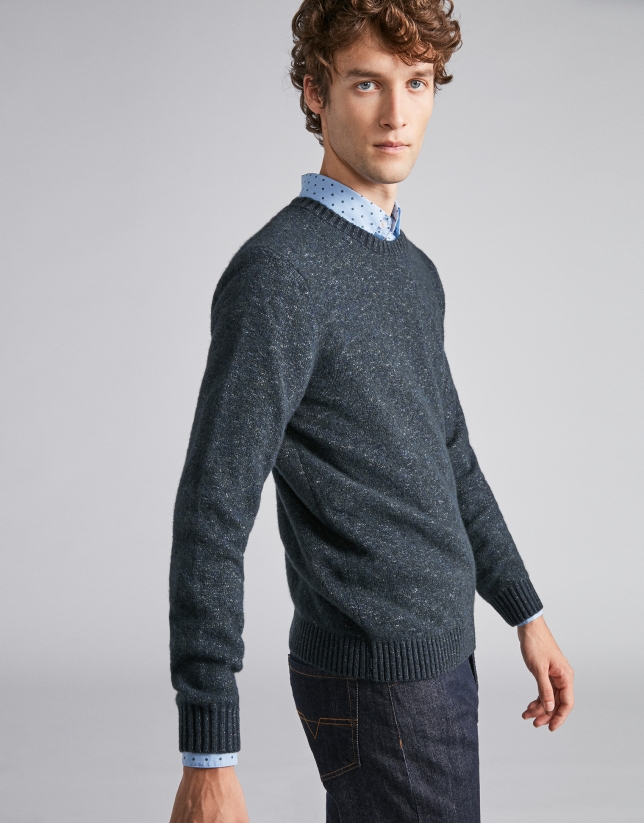 Navy blue/green two-color wool sweater