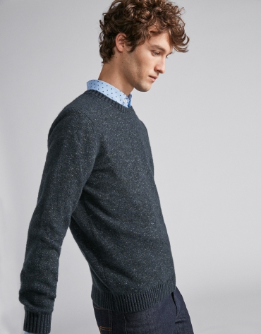 Navy blue/green two-color wool sweater