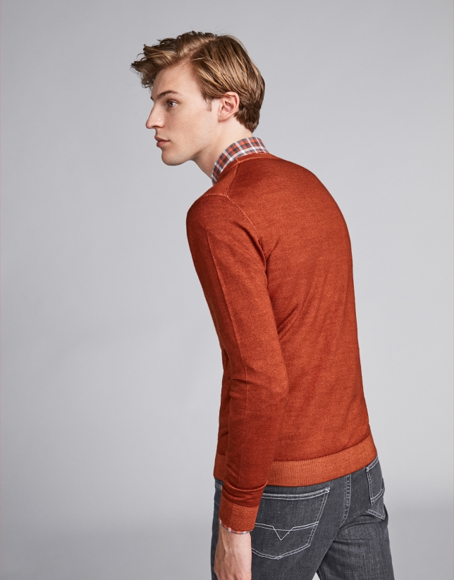 Burnt orange dyed wool sweater