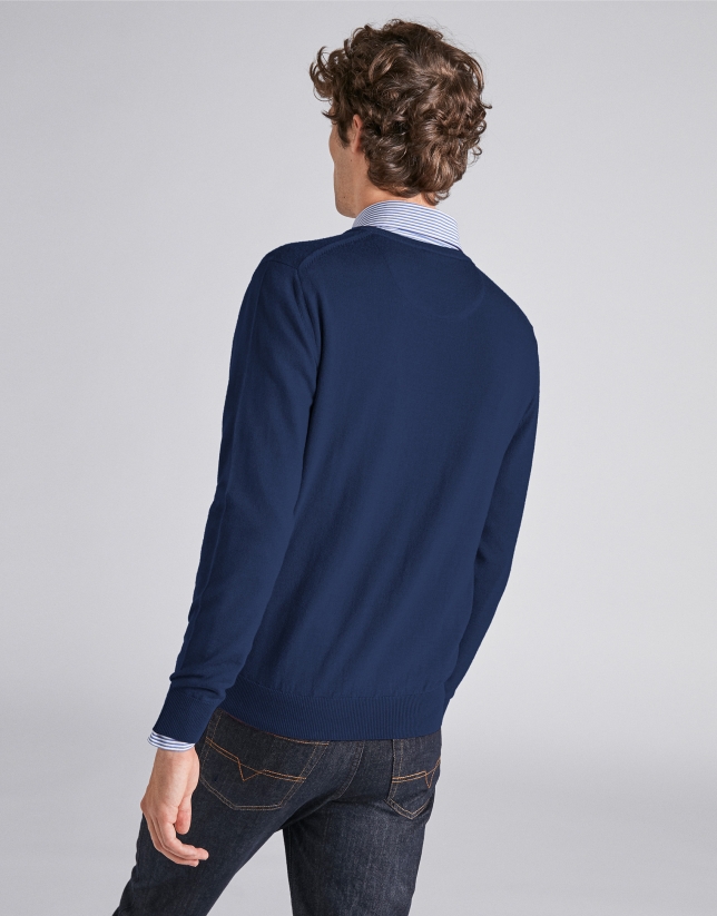 Navy blue wool V-neck sweater