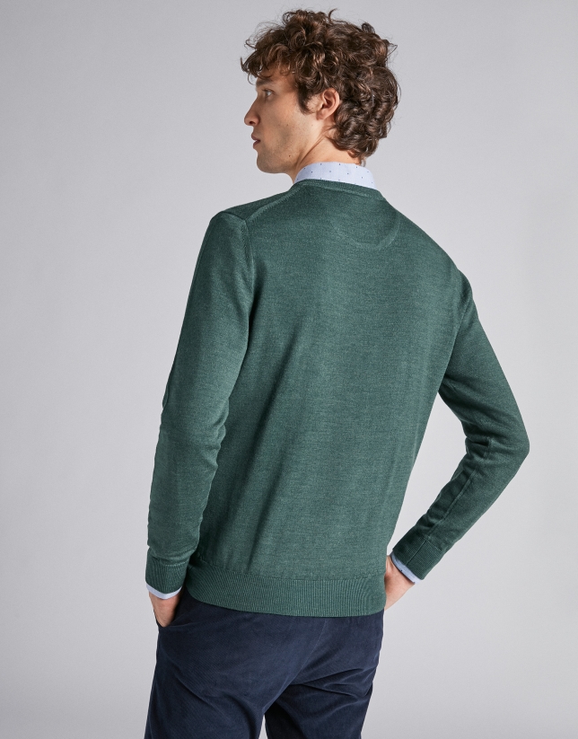 Green wool V-neck sweater