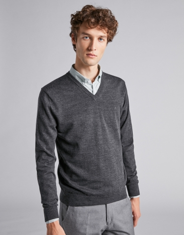 Dark gray wool V-neck sweater