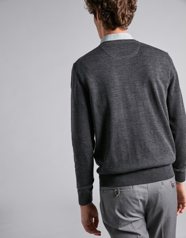 Jersey pico lana gris oscuro