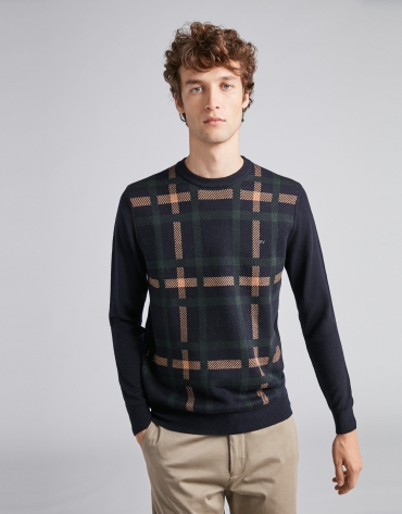 Navy blue/camel checked sweater