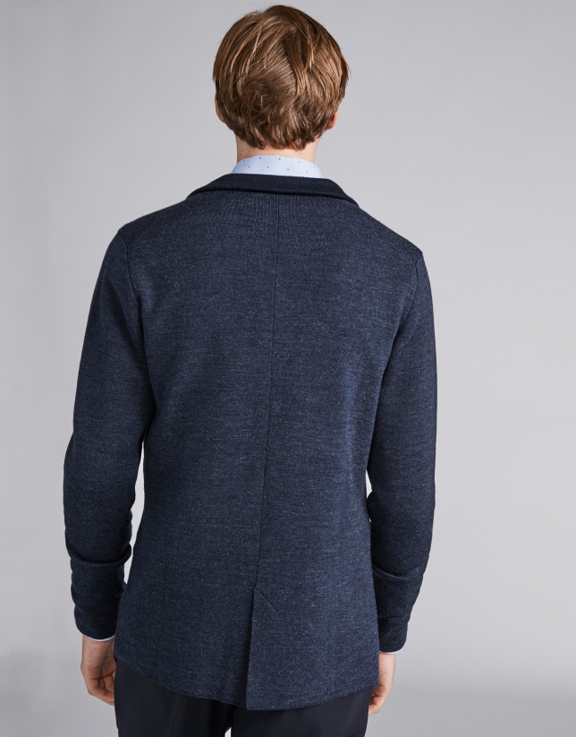Navy blue wool jacket with knit collar