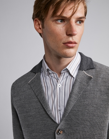 Gray wool jacket with knit collar