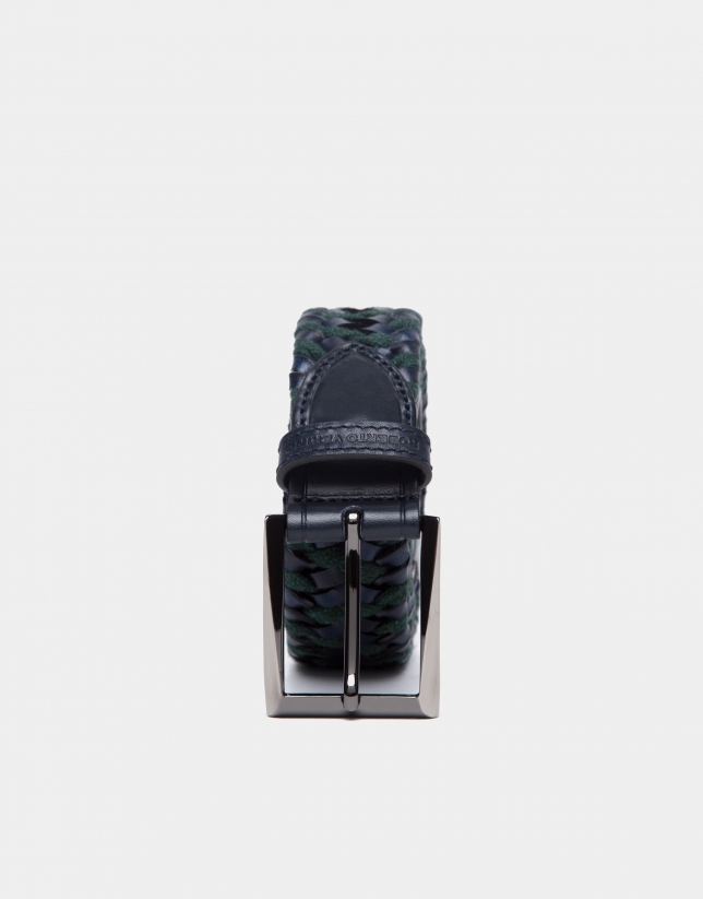 Cinturón trenzado bicolor marino/verde