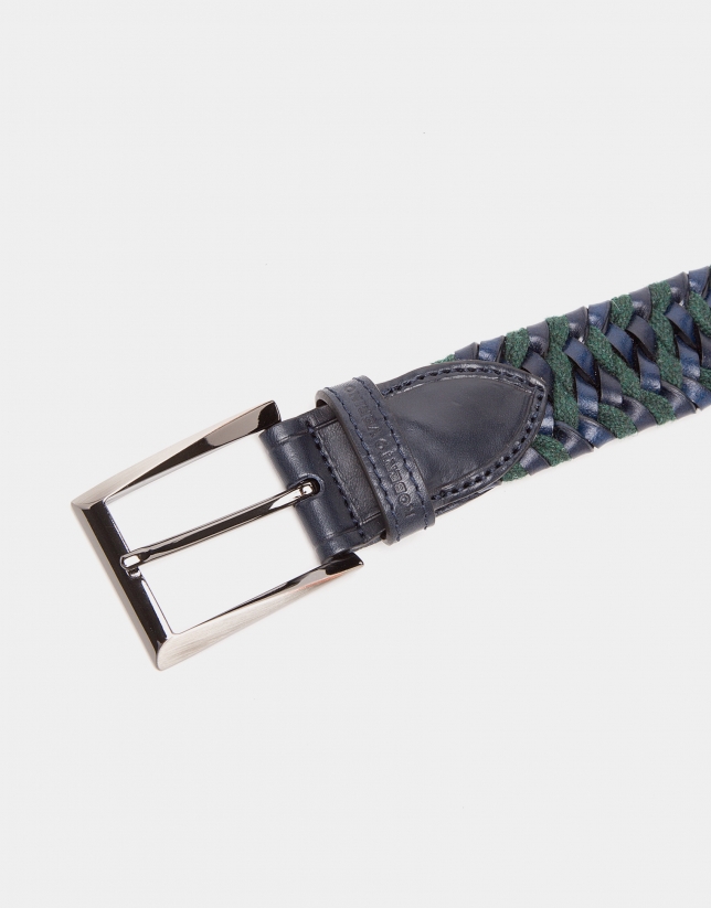 Navy blue/green, two color braided belt