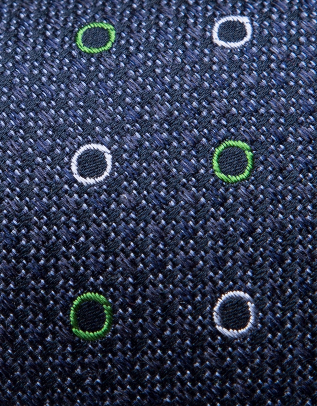 Corbata de lana base azul y círculos verde/celeste