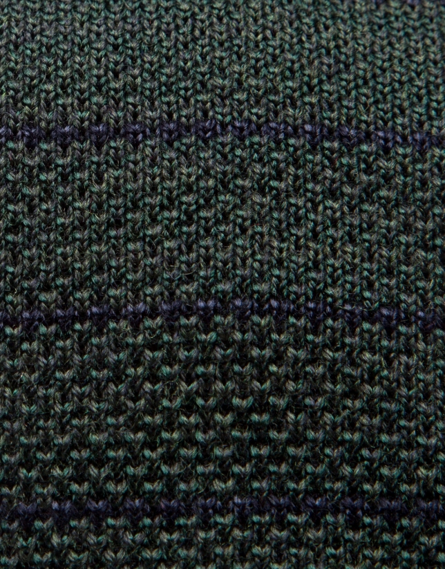 Bottle green wool tie with navy blue stripes
