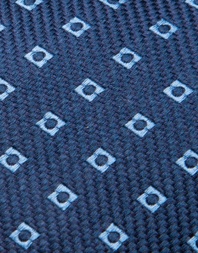 Dark blue silk tie with light blue geometric jacquard print
