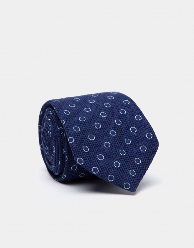Blue silk/wool tie with light blue dots