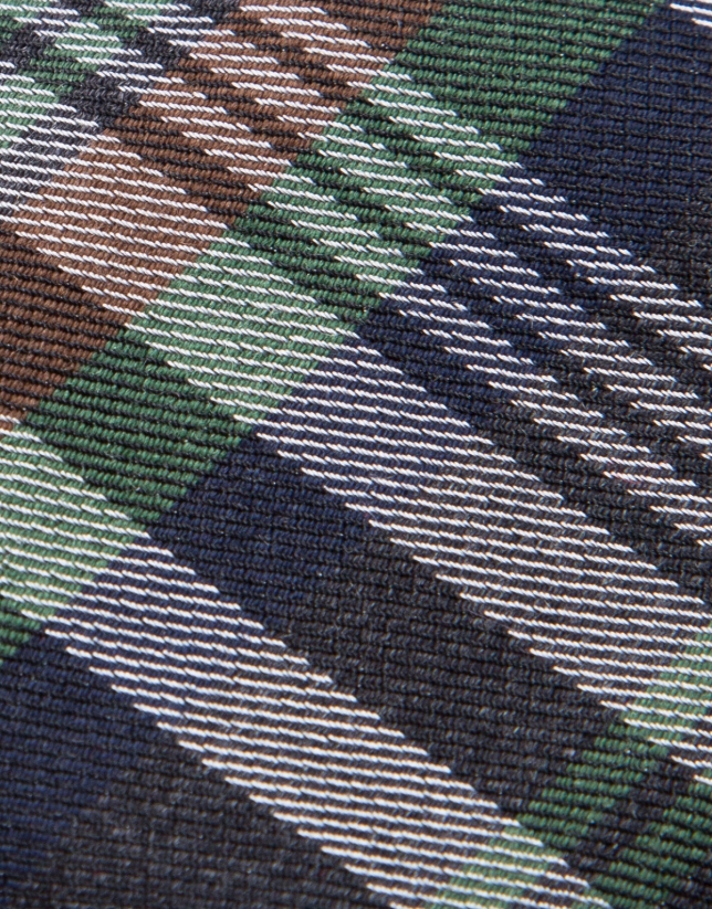 Corbata de lana/seda de cuadros marino/verde/marrón/crudo