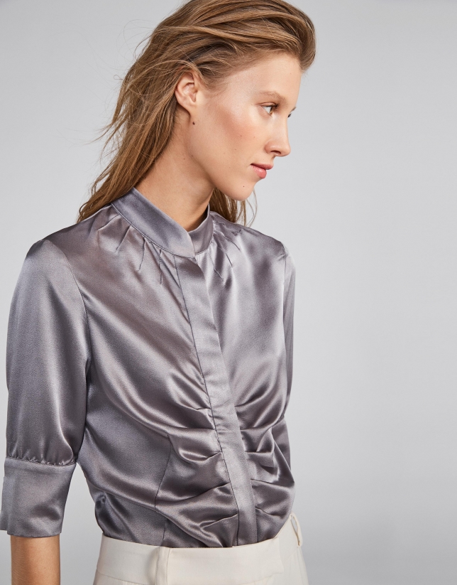 Grey satin blouse
