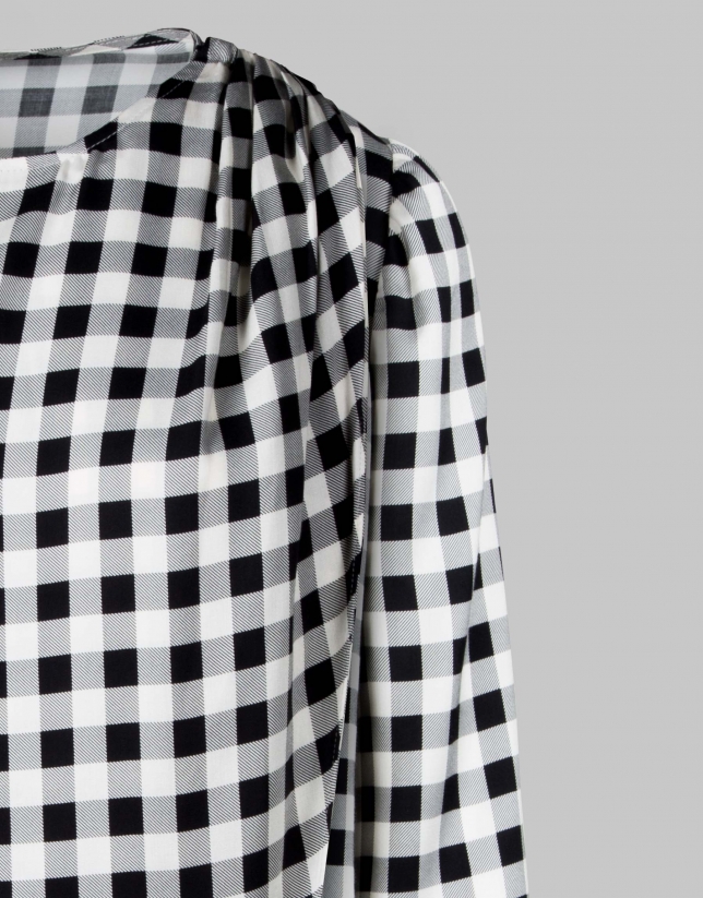 Black and white checked wrap blouse 