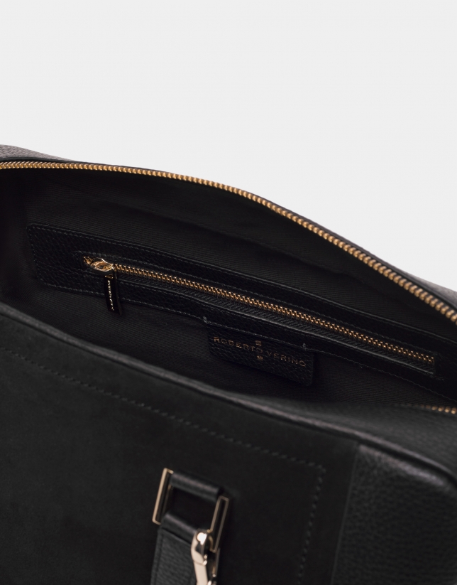 Black leather and split leather Louvre bowling bag
