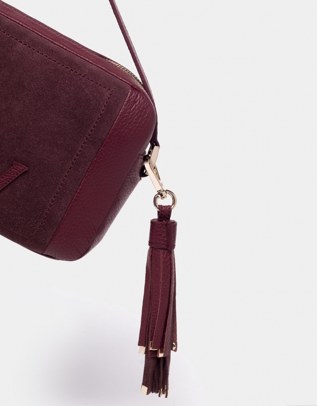 Burgundy leather and split leather Louvre shoulder bag