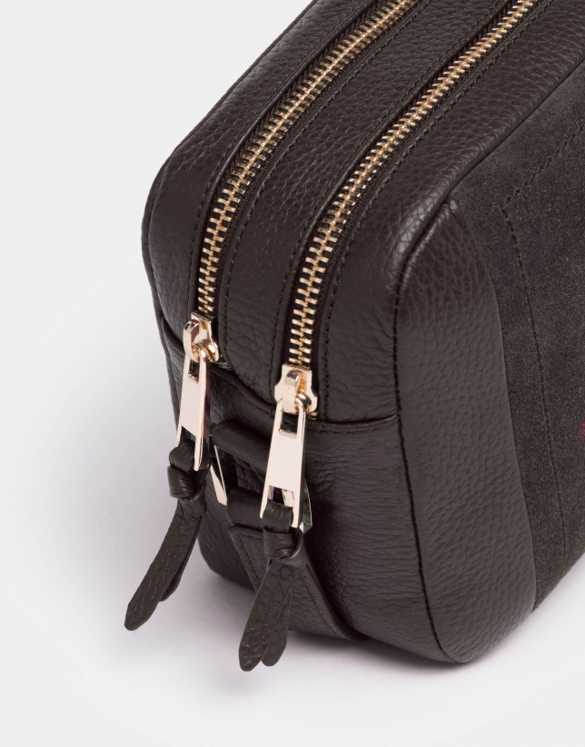 Brown leather and split leather Louvre shoulder bag