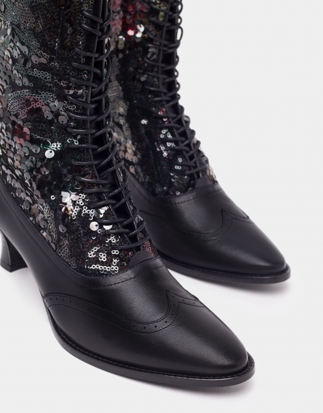 Black Brogue ankle boots with sequined heels