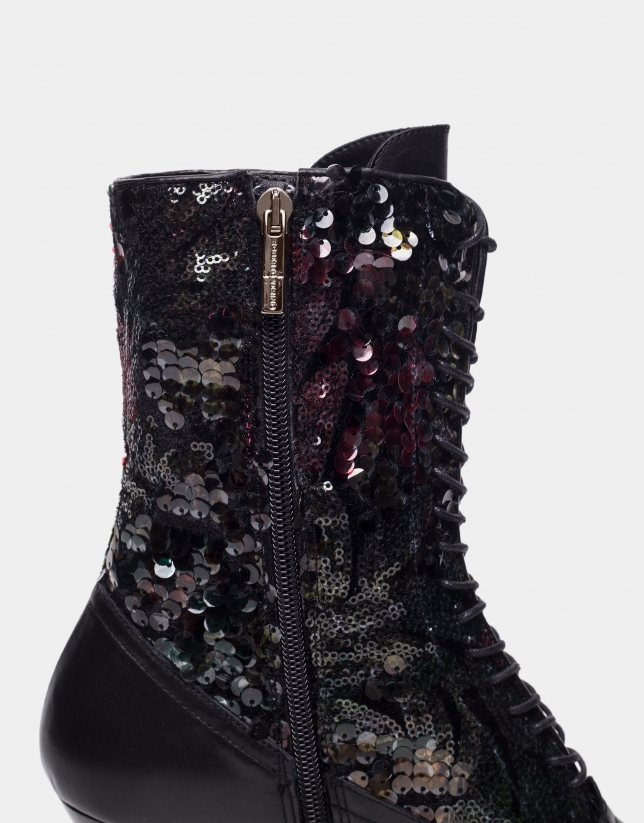Black Brogue ankle boots with sequined heels