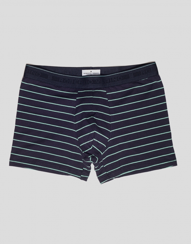 Navy blue and green striped boxer shorts 