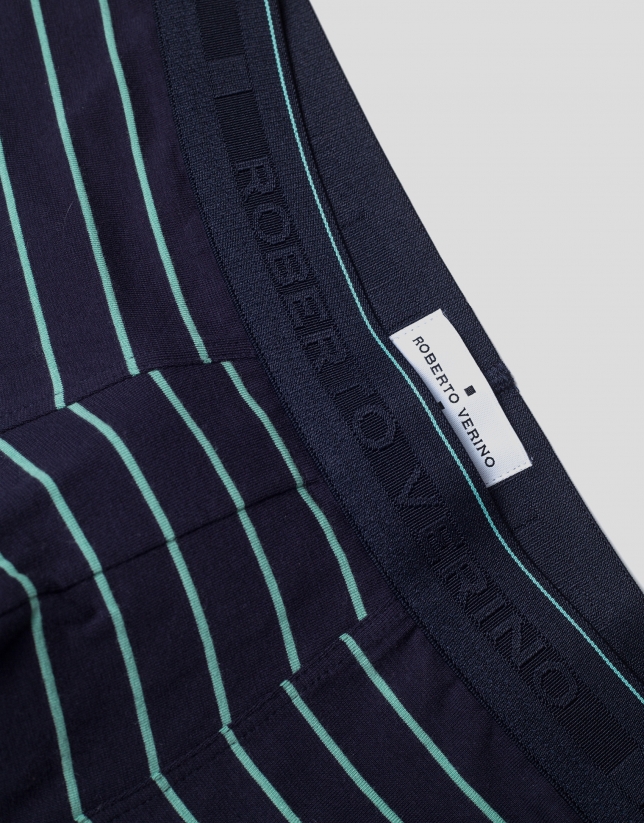 Navy blue and green striped boxer shorts 