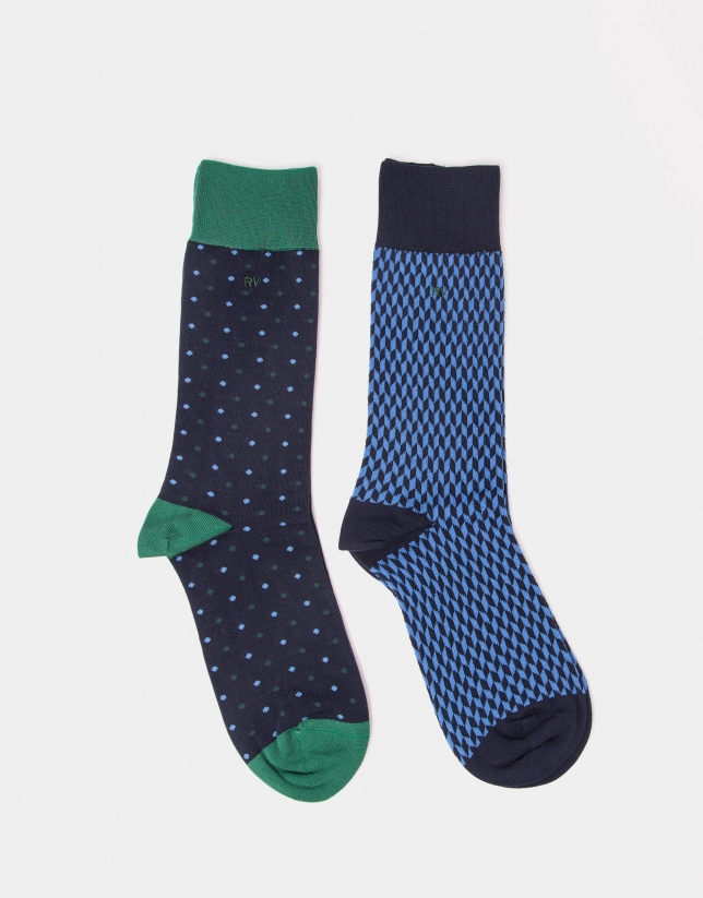 Package of blue and green socks