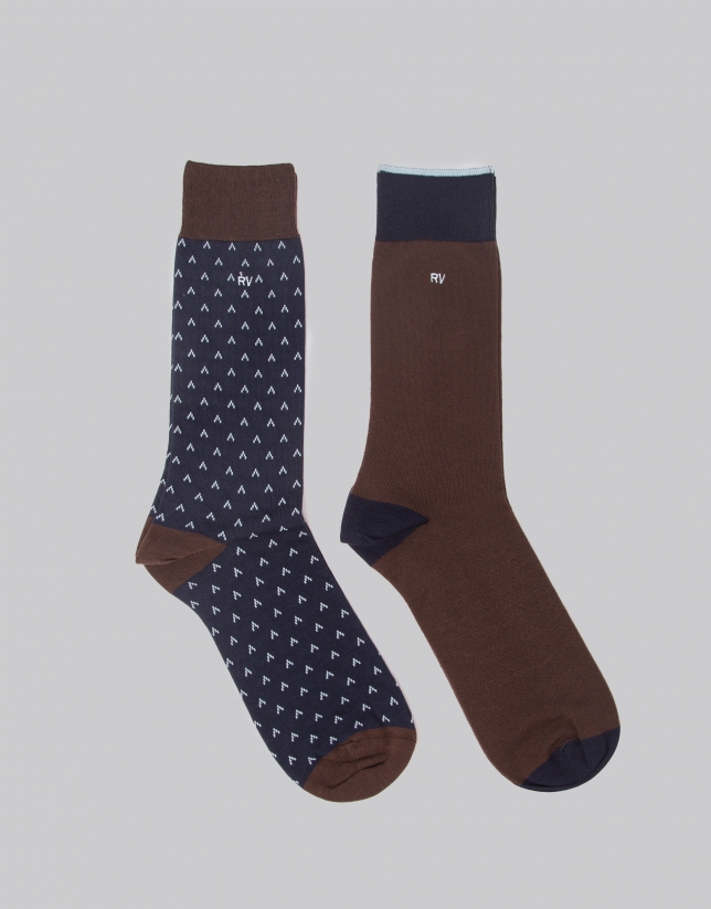 Package of brown and blue socks