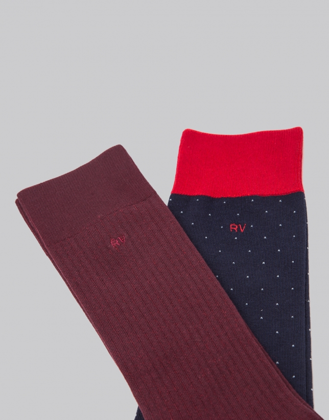 Package of burgundy and blue socks