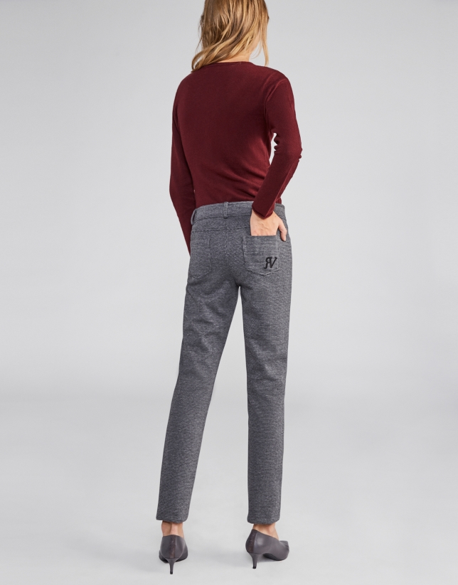Grey micro-houndstooth cigarette pants with 5 pockets